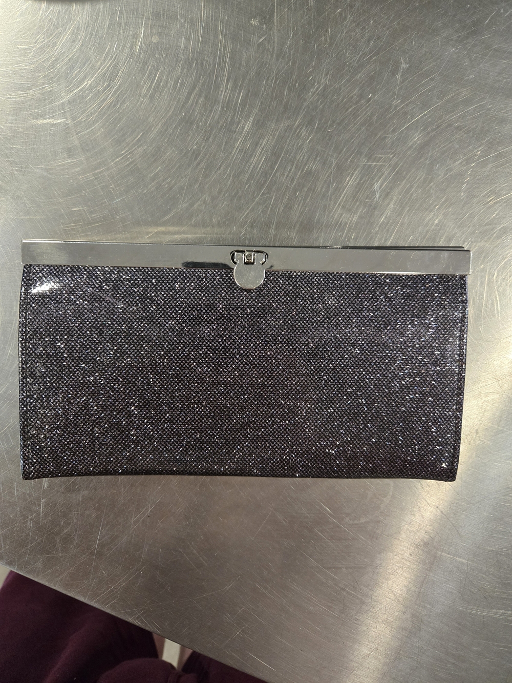 Black / Gray Glitter Sparkle Evening Clutch Wallet Accordion Frame Organizer